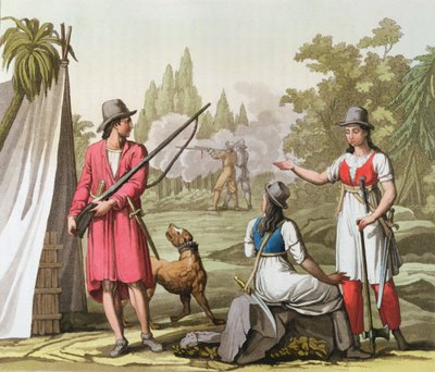 Capitão John Rackham (d.1720) Anne Bonney (d.1720) e Mary Read (d.1720) nas Antilhas, c.1820 de Italian School