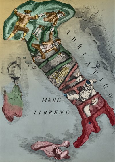 Caricatura da Itália durante a Unificação, 1866 de Italian School