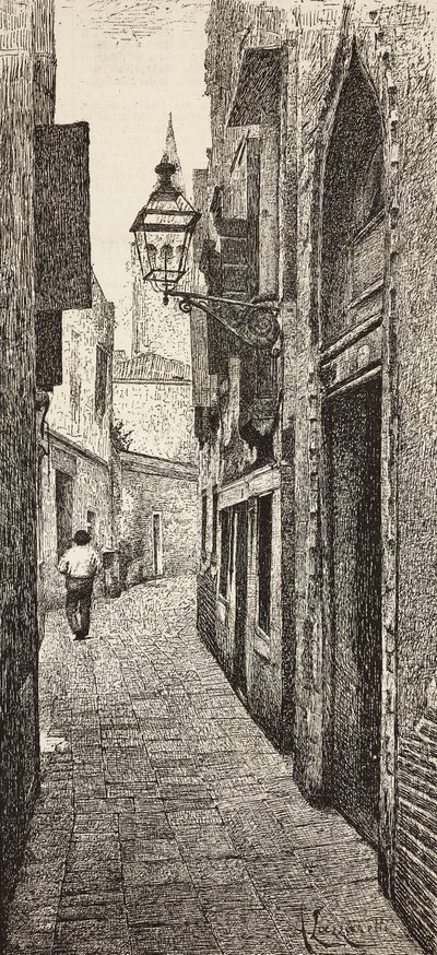 Casa de Carlo Goldoni em Veneza, Itália, gravura de desenho de A Lazzaretti, de L