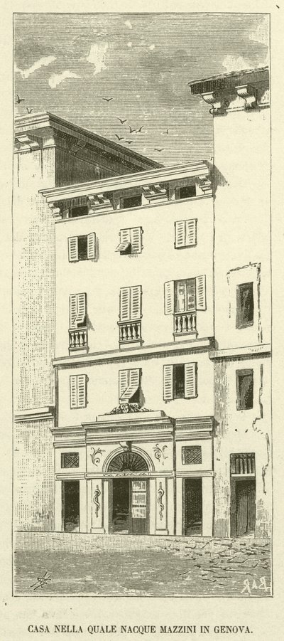 Casa em que Mazzini nasceu em Génova (gravura) de Italian School