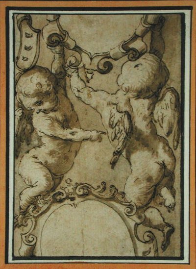 Querubins, início do século XVII (caneta & tinta & lavagem em papel) de Italian School