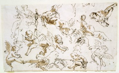 Querubins, início do século XVIII (caneta e tinta e papel lavado) de Italian School