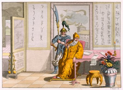 Líderes religiosos taoístas chineses: A Divindade Kuan-ti, gravada por Fumagalli e Bramatti, c.1820-30 (gravura colorida) de Italian School