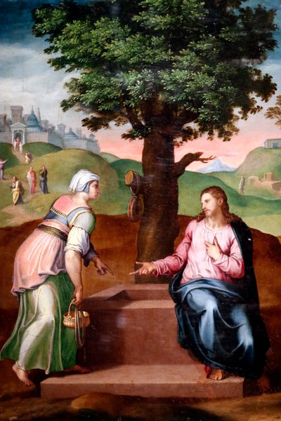 Cristo e a mulher samaritana no poço. Segunda metade do século XVI. Anônimo. Génova. Itália. de Italian School