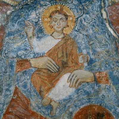 Cristo, detalhe do afresco da Madonna e criança com anjos Raffael e Gabriel de Italian School