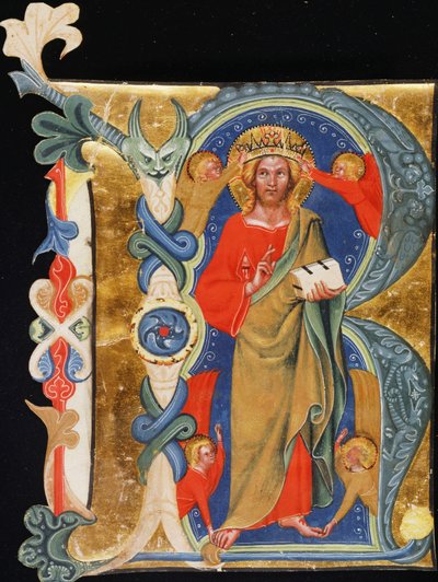 Cristo Redentor - R inicial de um manuscrito iluminado de grande formato, c.1380 de Italian School