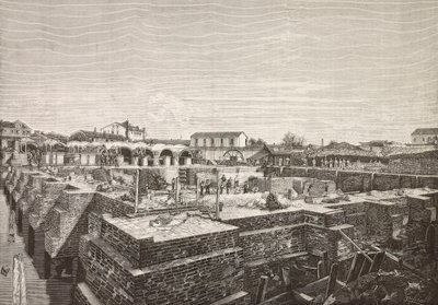 Cisterna do novo aqueduto em Veneza, Itália, gravura de desenho de Gussoni, de L