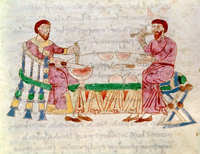 Códice 132 Livre 22 Chap.1 A Refeição, de De Universo de Rabanus Maurus (c.780-856) 1023 de Italian School