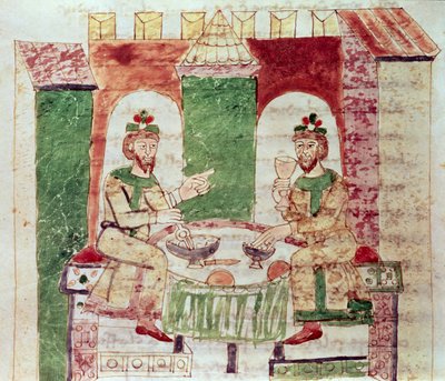 Códice 142 Livre 16 Chap.4 A Mesa dos Ricos, de De Universo de Rabanus Maurus (c.780-856) 1023 de Italian School