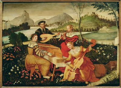 Concerto no campo: música instrumental ... (pintura sobre tela) de Italian School