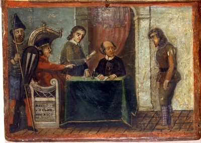 Condenação de um cidadão na presença do juiz e de representantes da cidade 1273. Arquivo Nacional, Siena. de Italian School