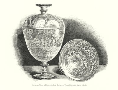 Cornet and Footed Glass, Cristal de Rocha, obra florentina do século XV (gravura) de Italian School