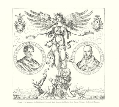 Cosmo I e Alexander of Medici, Facsimile of an Engraving by Martin Rota, após o British Museum Proof (gravura) de Italian School