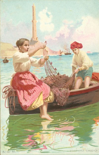 Traje Ligure (cromolitho) de Italian School
