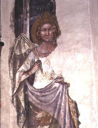 Figura coroada segurando uma palmeira, possivelmente um anjo (fresco) de Italian School
