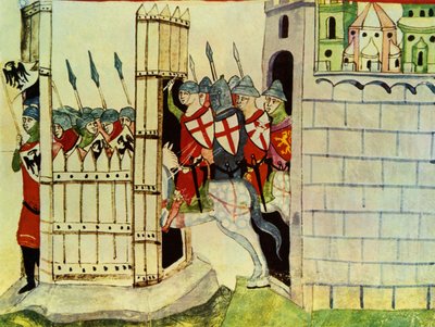 Cruzados, miniatura das Crônicas de Giovanni Villani, século XIV de Italian School