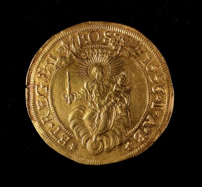 Moeda da República de Genes: 12,5 moedas de ouro doppie. Diam. 61 mm. 1656. Atrás. Genes Musei di Strada Nuova (inv. 6453) de Italian School