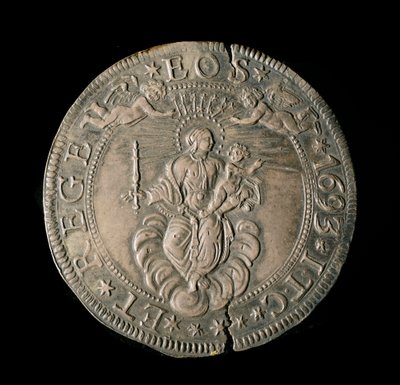 Moeda da República de Genes: ECU largo em prata. Diam. 61 mm. 1693. costas. Genes Musei di Strada Nuova (inv, M7097) de Italian School