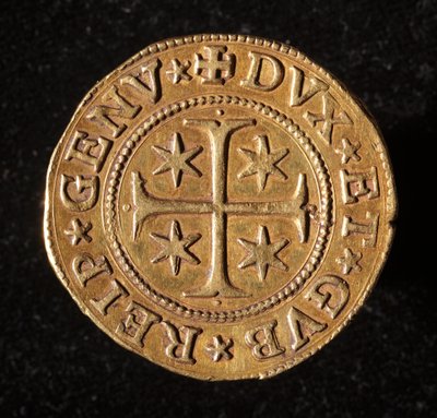 Moeda da República dos Genes: cinco moedas de ouro doppie. Diam. 41 mm. 1642. Front. Genes Musei di Strada Nuova de Italian School