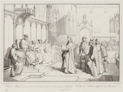 Dante Allighieri se apresentou ao Senado como embaixador de Guido Novello di Polenta, Senhor de Ravenna. de Italian School