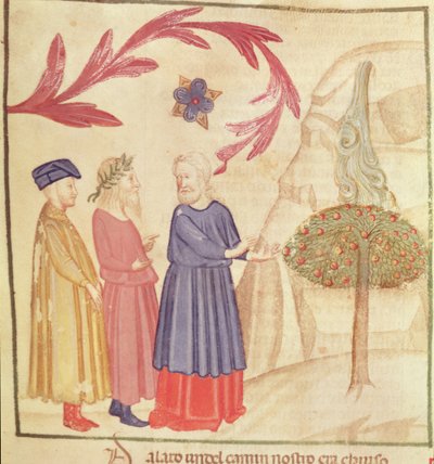 Dante e Virgílio (70-19 aC) no Paraíso Terrestre, da divina comédia de Dante Alighieri (1265-1321) de Italian School