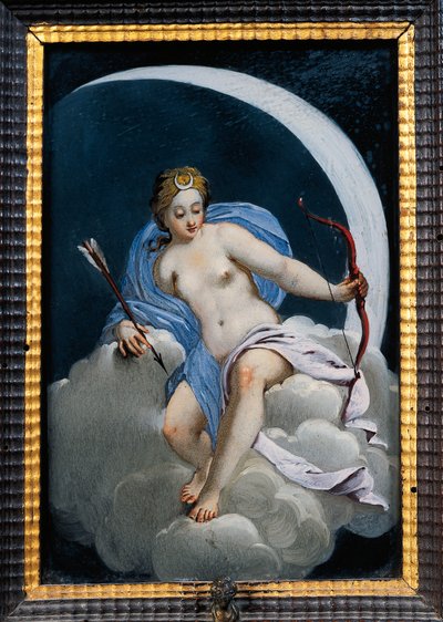 Representação da lua, Detalhe do gabinete de finais do século XVII e princípios do século XVIII, Castello di Soragna, Emilia Romagna, Itália de Italian School
