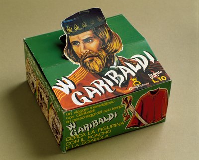 Produtos derivados: caixa de pastilhas elásticas com a efígie de Giuseppe Garibaldi de Italian School