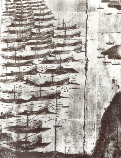 Detalhe, de, um, gravura, descrevendo, a, formação, em, a, batalha, de, Coron de Italian School