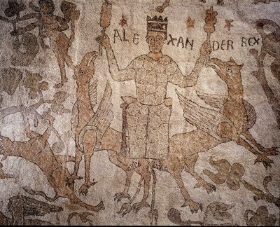 Detalhe de Alexandre o Grande com animais indianos por Pantaleone, da nave central de Italian School