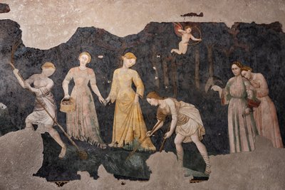 Detalhe dos afrescos, Câmara Pinta (Sala Pintada) (fresco) de Italian School