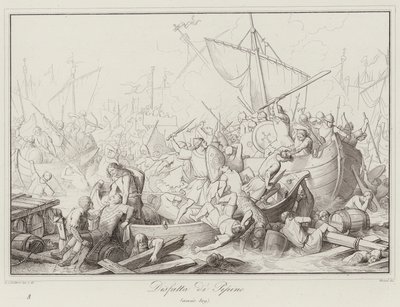 Derrota de Pippin, 809 (gravura) de Italian School