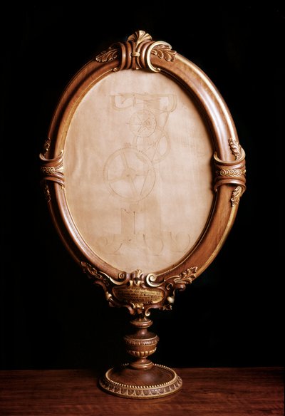 Desenho aplicando o estudo do astrônomo e físico italiano Galileo galilei dit Galilee (1564-1642) do movimento do pêndulo pesando-o ao relógio e à medição do tempo. Cópia do desenho original do matemático Vincenzo Vivia de Italian School