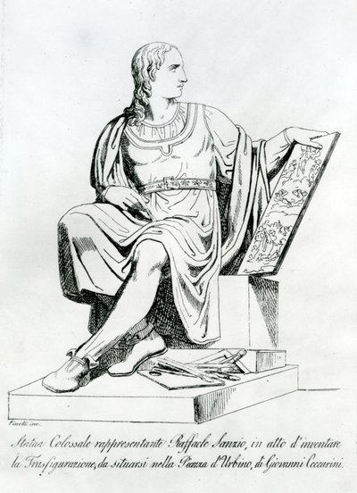 Desenho de uma estátua de Giovanni Ceccarini de Raffaello Sanzio da Urbino de Italian School