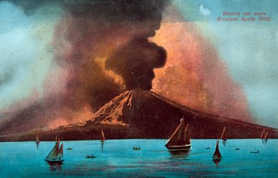 Erupção do Vesúvio, abril de 1906 (litografia a cores) de Italian School