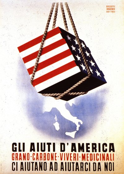 Programa de Recuperação Europeia (ERP) (1948-1952): "Ajuda americana para a reconstrução da Europa". Cartaz de Rossetti - Cremonesi - Bottoli de 1948 (cartaz) de Italian School
