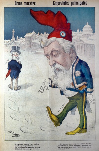 Fallière caminha nas pegadas de Loubet de "La Rana", c.1910 (gravura) de Italian School