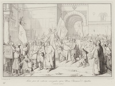 Celebração pela vitória alcançada, acima de Ulrico Patriarca de Aquileia de Italian School