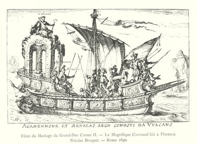 Fetes du Mariage du Grand-Duc Cosme II, Le Magnifique Carrousel fait a Florence, Nicolas Bocquet, Roma 1690 (gravura) de Italian School