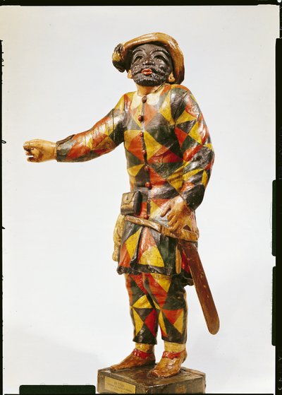 Figura de Arlequim do Teatro Seraphin (madeira policromada) de Italian School