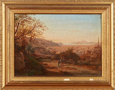 Figuras em um Caminho, Pianura Di Bagno (óleo a bordo) de Italian School