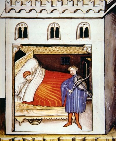 Fol.100r Sono, ilustração do Tacuinum Santiatis Codex Vindobonensis de Italian School