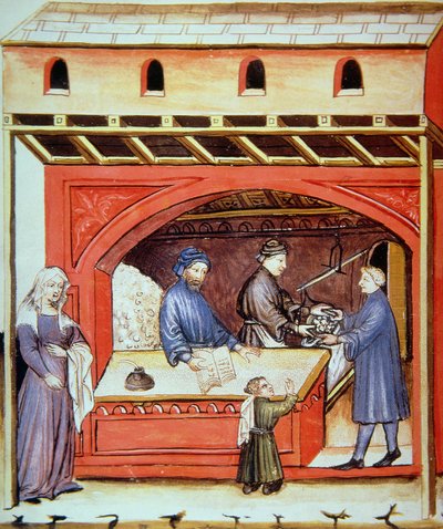 Fol.62v Vendendo sal, ilustração de Tacuinum Santiatis Codex Vindobonensis de Italian School