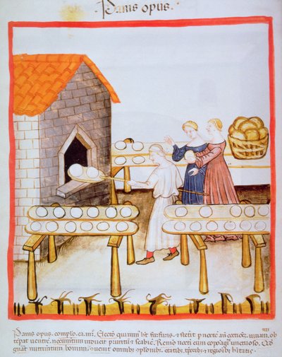Fol.63v Assar pão integral, ilustração de Tacuinum Sanitatis de Italian School