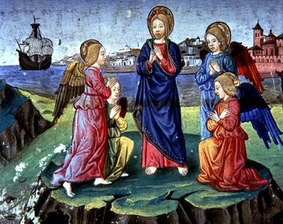 Fol.83r Cristo é protegido por um círculo de anjos (vellum) de Italian School