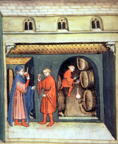 Fol.86v Vinho de frutas envelhecido, ilustração do Tacuinum Santiatis Codex Vindobonensis de Italian School