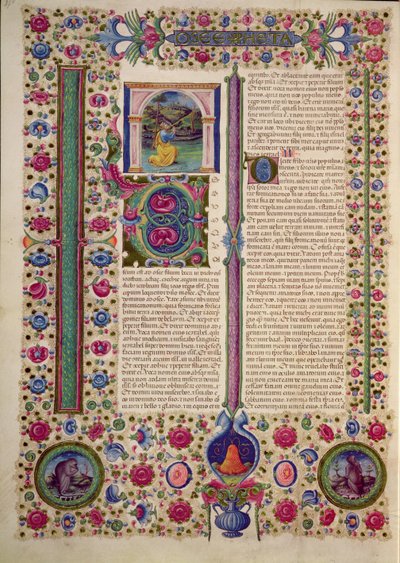 Fol.87v Abertura do Livro do Profeta Oséias (um profeta menor que prega contra os judeus idólatras), da Bíblia de Borso d