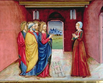 Fol.89v Cristo avisa a adúltera para não pecar mais (vellum) de Italian School