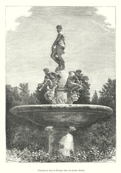 Fonte de João de Bolonha nos Jardins Boboli (gravura) de Italian School