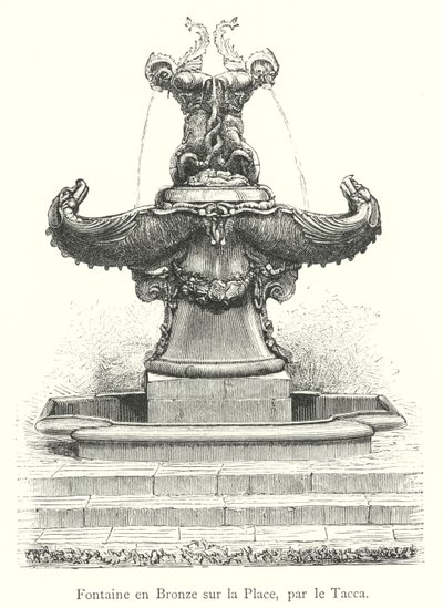 Fonte de Bronze na praça, por Tacca (gravura) de Italian School