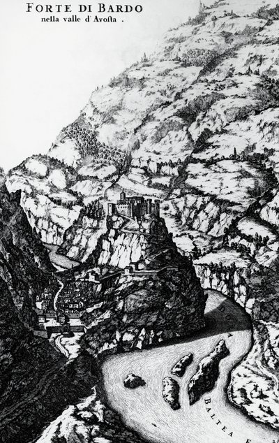 Fort Bard, gravura do Theatrum Sabaudiae de Italian School